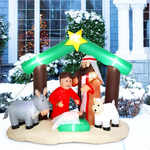 7 Ft Lighted Inflatable Nativity Scene With Sheep and Donkey