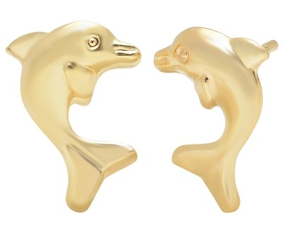 14K Solid Gold Dolphin Stud Earrings