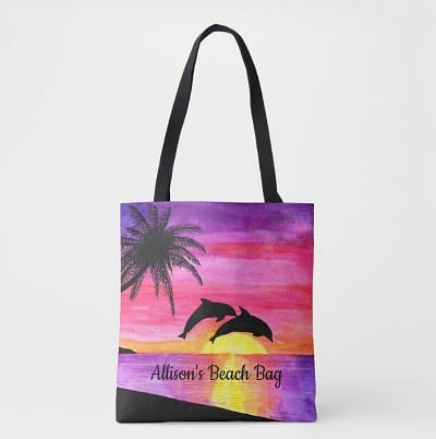 Dolphins Tropical Paradise Personalized Beach Tote