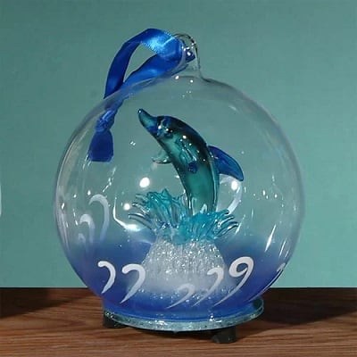 Light Up Glass Dolphin Jumping Ornament