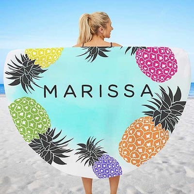 Pineapple Party Personalized Round Beach Towel