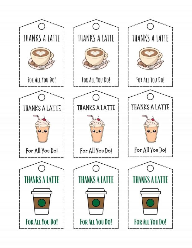 Thanks A Latte Free Printable Gift Tags