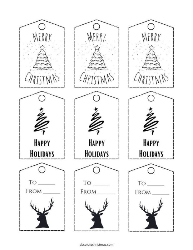 Printable Black and White Christmas Gift Tags (18 Designs)