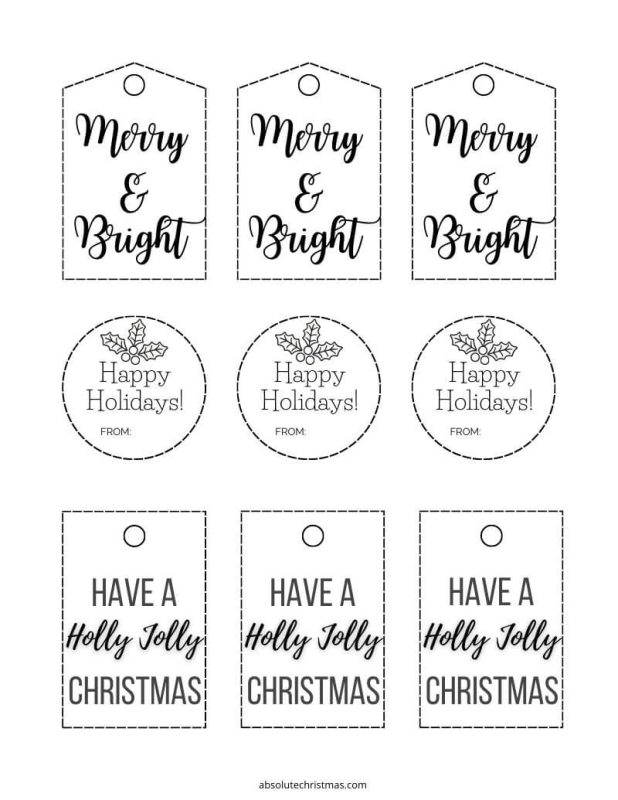 Printable Black and White Christmas Gift Tags (18 Designs)