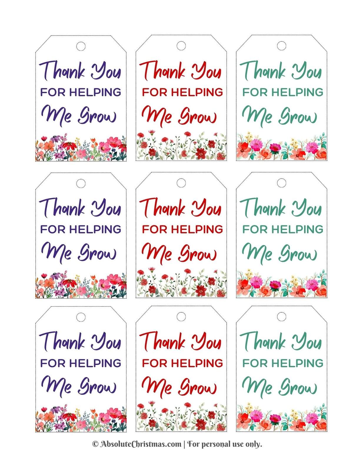 Free Thank You For Helping Me Grow Gift Tags