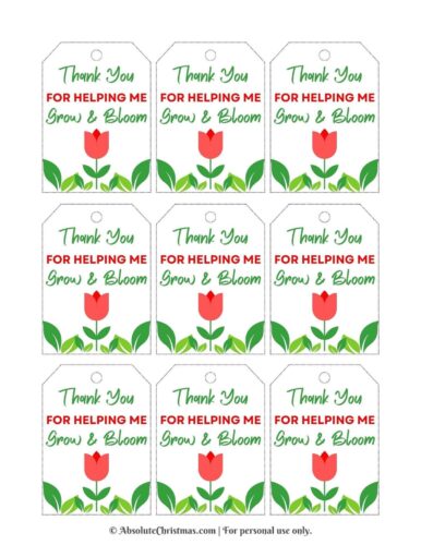 Free Thank You For Helping Me Grow Gift Tags