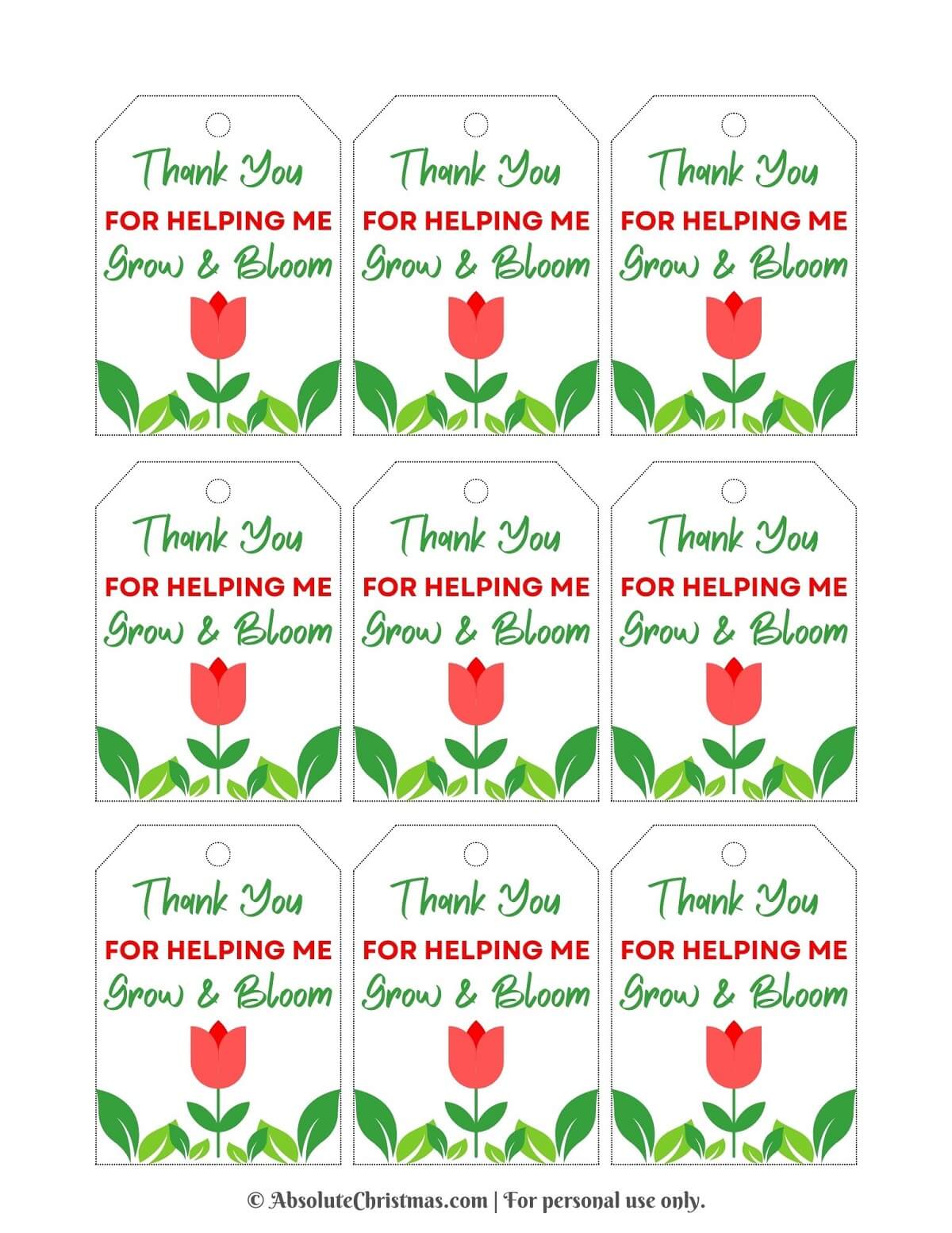 Free Thank You For Helping Me Grow Gift Tags