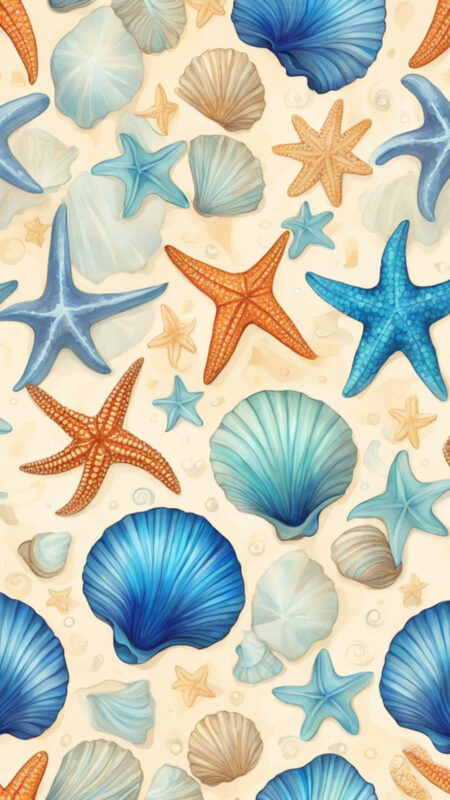 Seashell and Starfish Pattern Wallpaper