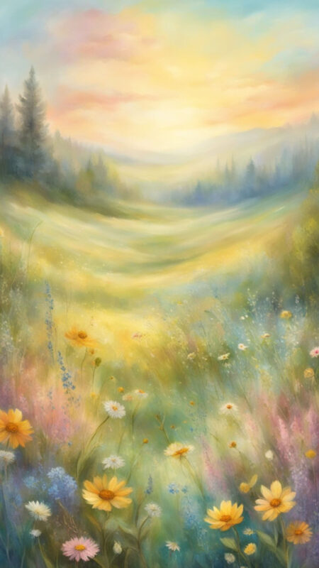 Summer Meadow with Wildflowers Watercolor Phone Wallpaper