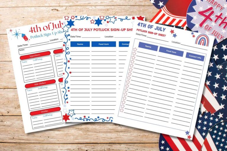 Free Printable 4th of July Potluck Sign Up Sheets