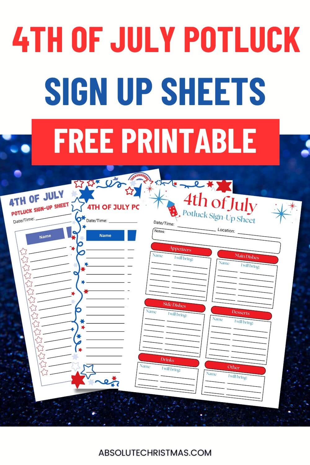 Printable 4th of July Potluck Sign Up Sheets