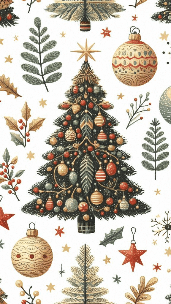 Muted Green and Gold Christmas Pattern Wallpaper