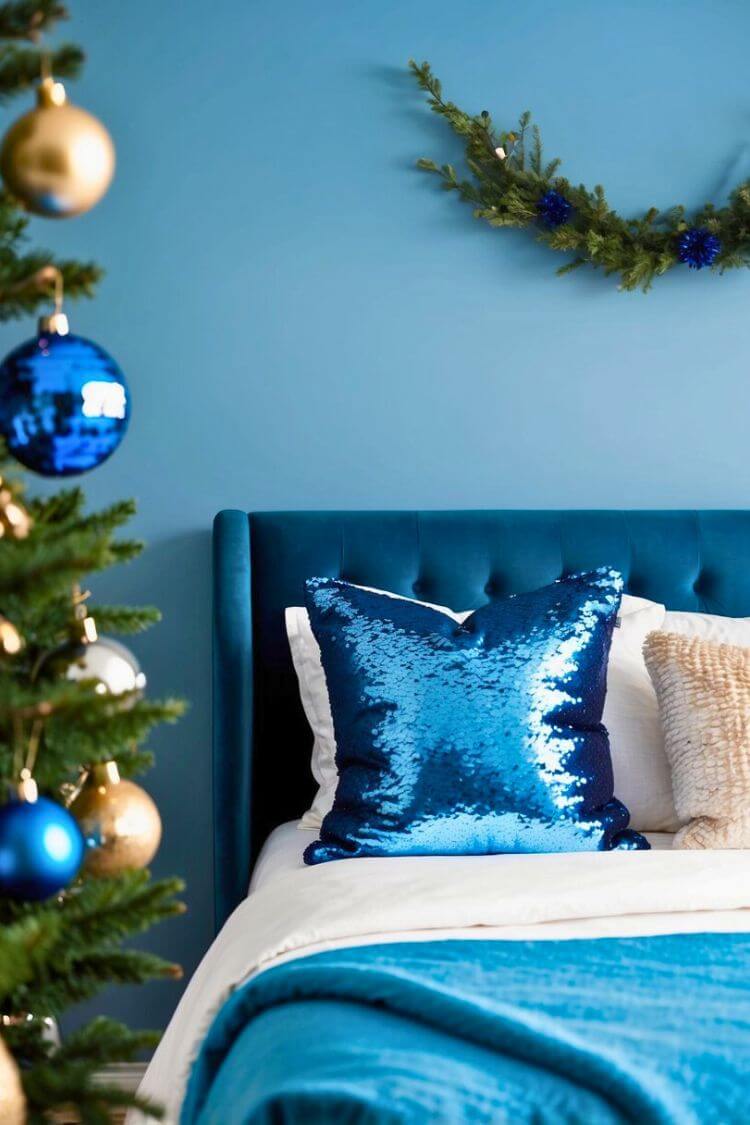 Blue Sequin Accent Pillow