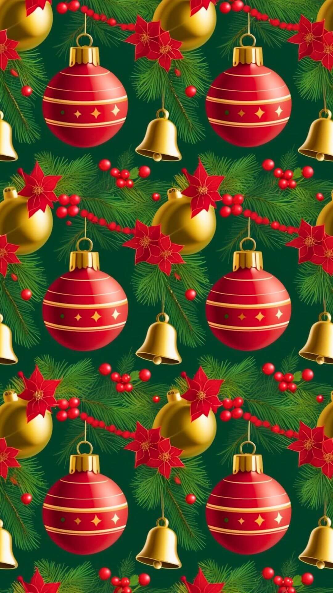 Christmas Ornaments and Jingle Bells Phone Wallpaper