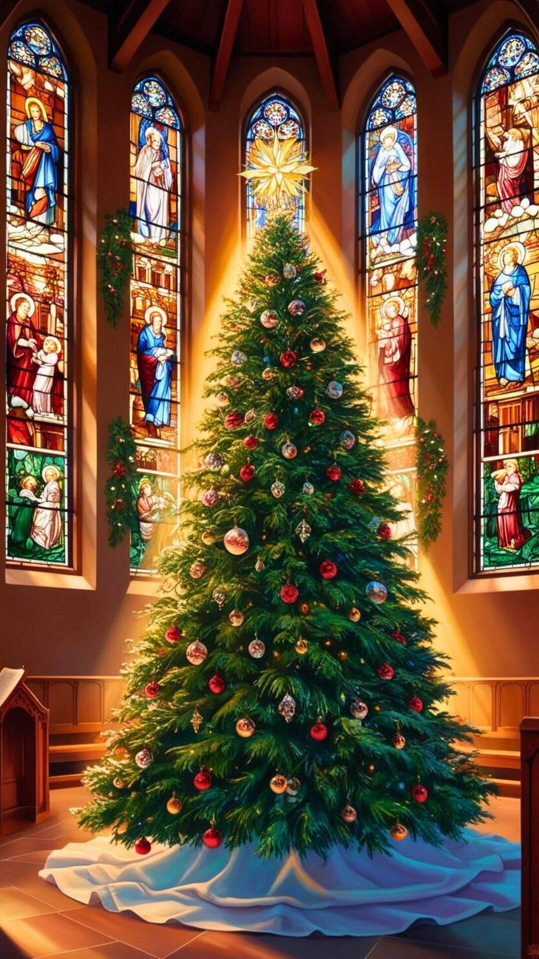 Christmas Tree in Church Phone Wallpaper