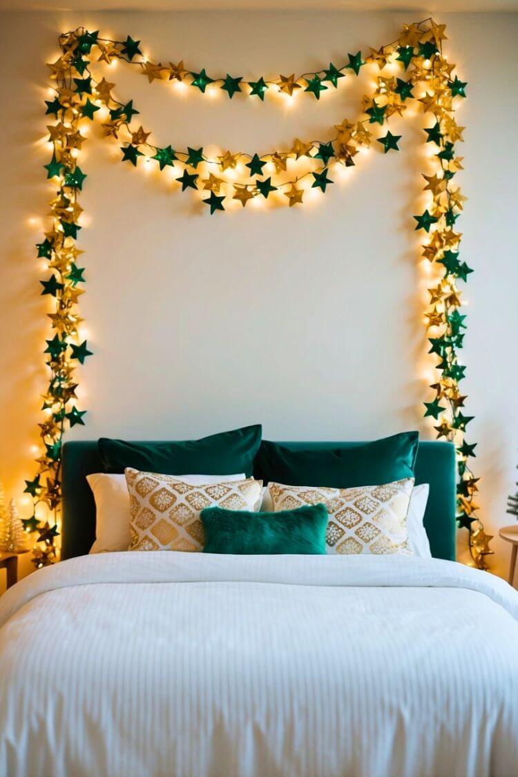 Gold and Green Star String Lights