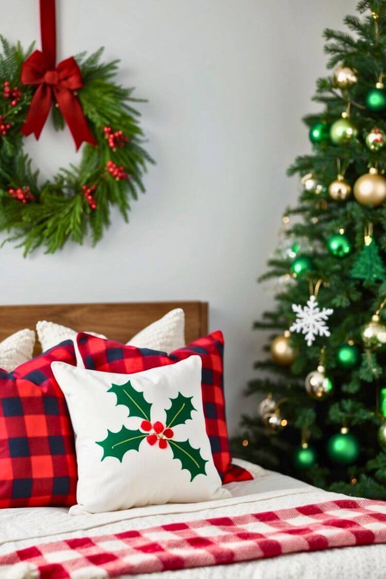 Mistletoe Print Throw Pillows