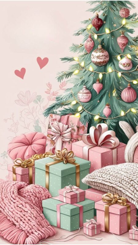 Pastel Coquette Christmas Phone Wallpaper