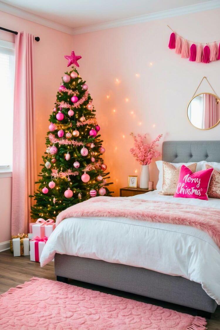 Pink Christmas Bedside Rug