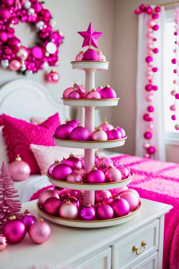 Pink Christmas Tiered Tray