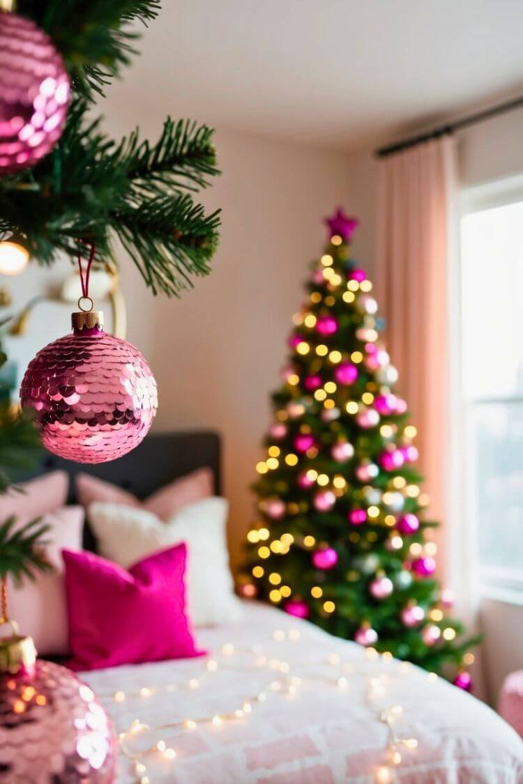 Pink Sequin Ornament Set