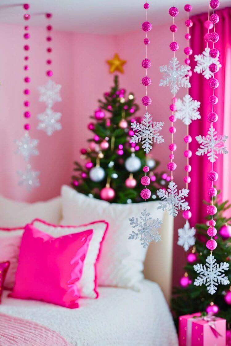 Pink Snowflake Hanging Ornaments