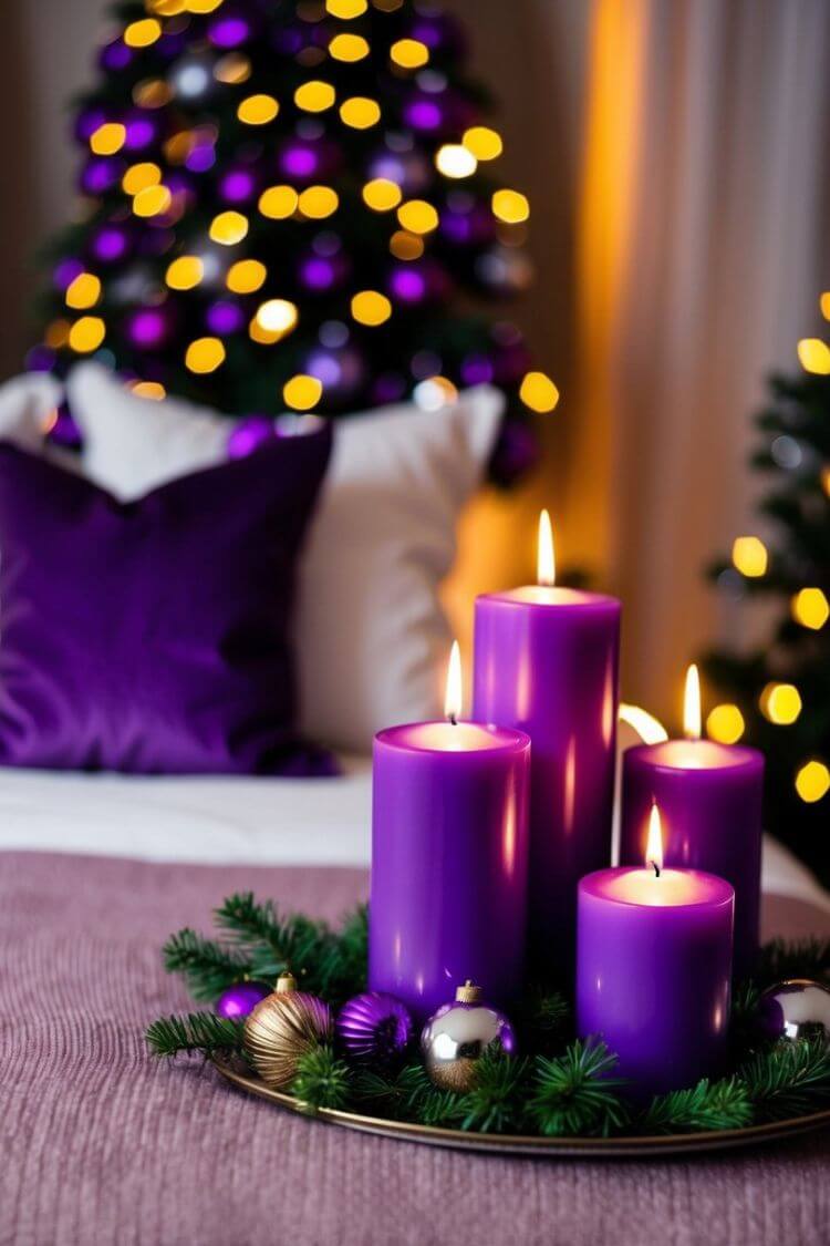 Purple Pillar Candles Decoration