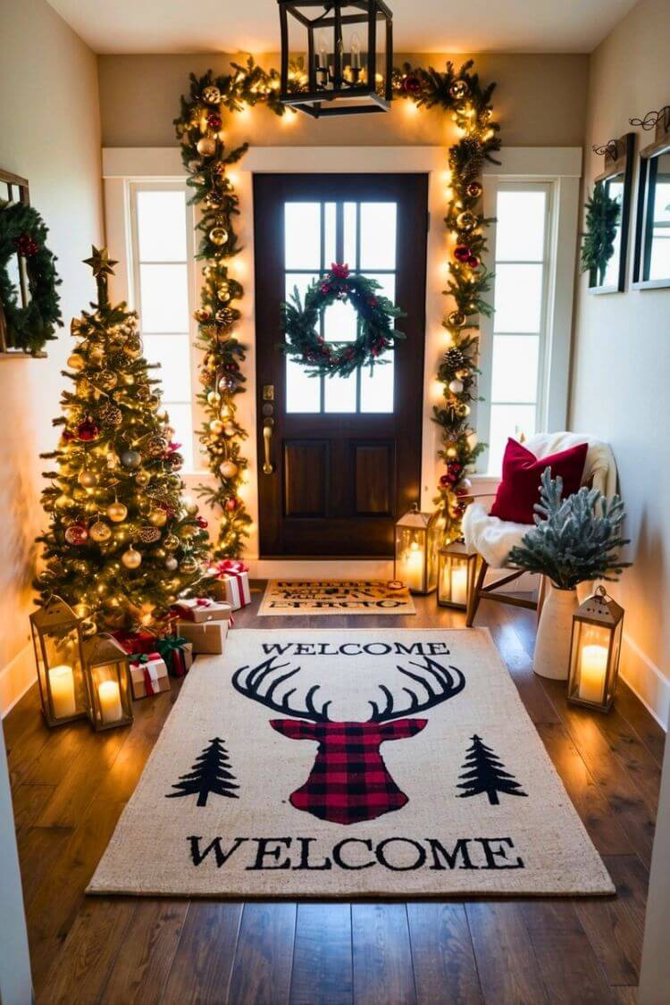 Rustic Reindeer Welcome Rug