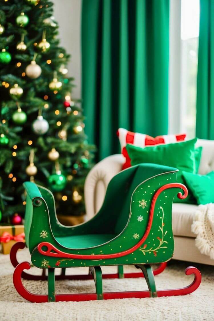 Vintage Green Sleigh Decor