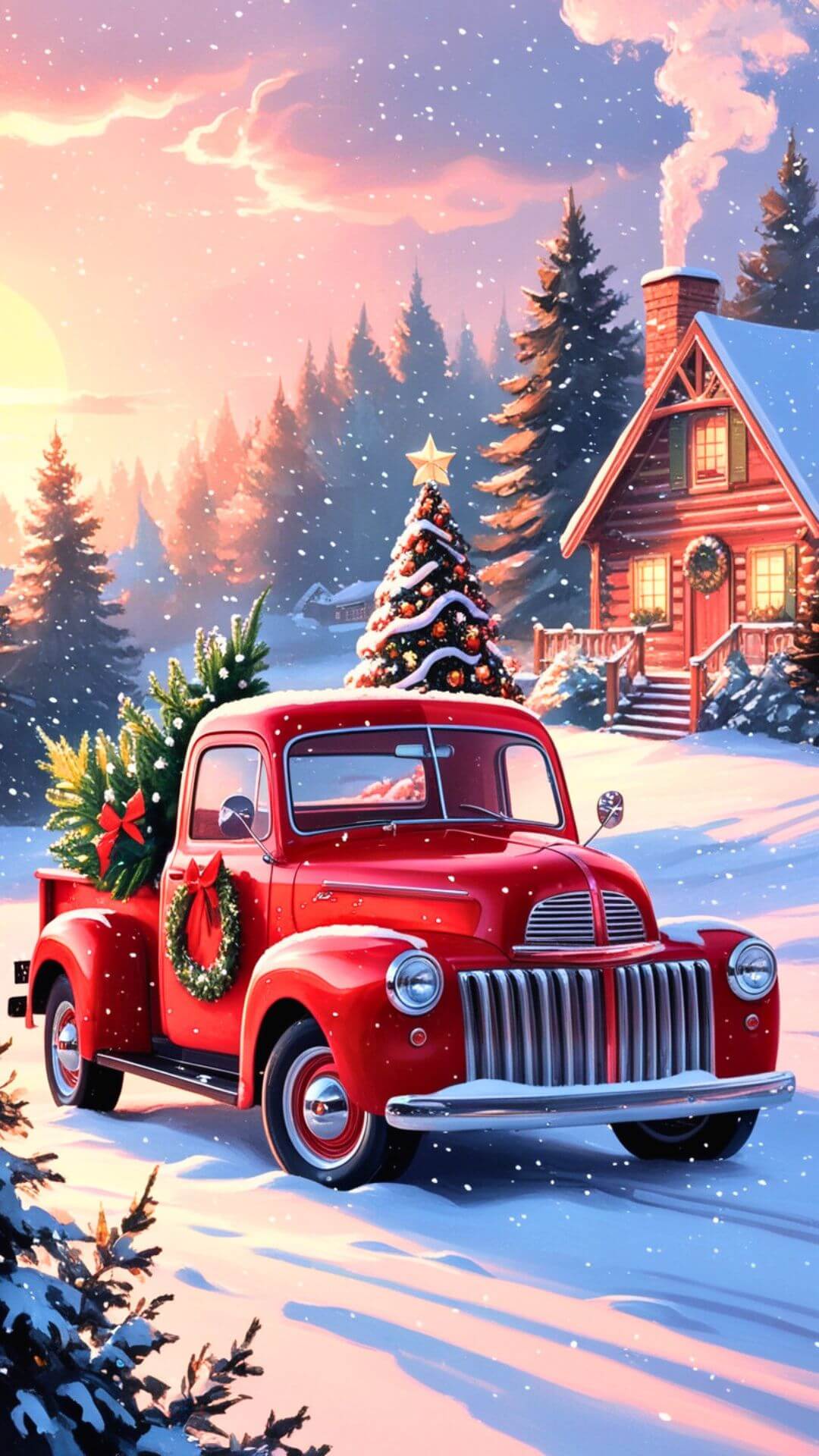 Red Truck Christmas Phone Wallpaper