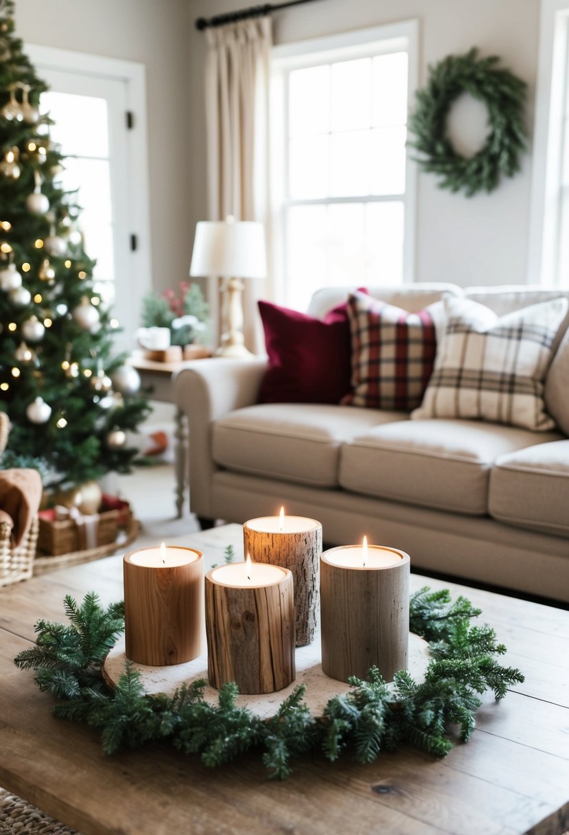 rustic wooden candle holders