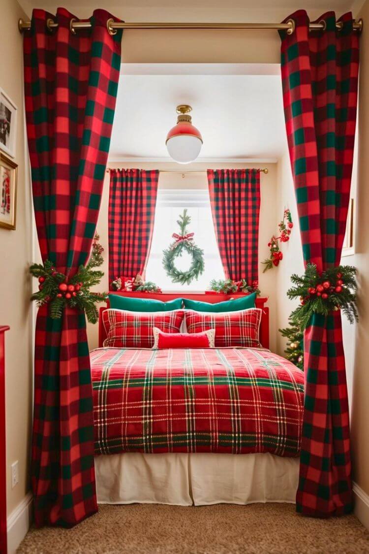 Red and Green Checked Curtains