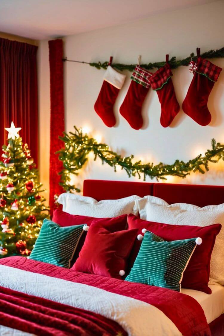 Red and Green Christmas Bedroom Decor Colors and Themes