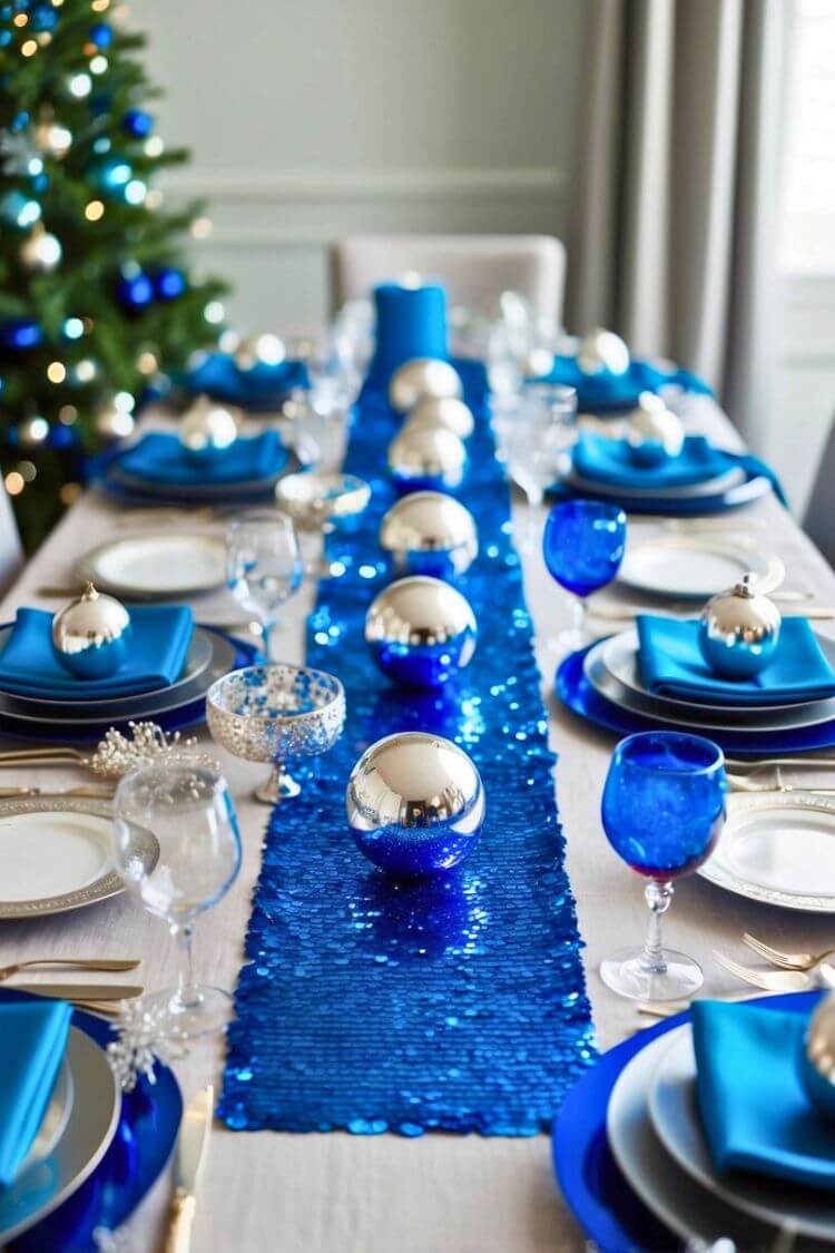 Blue Sequin Table Runner