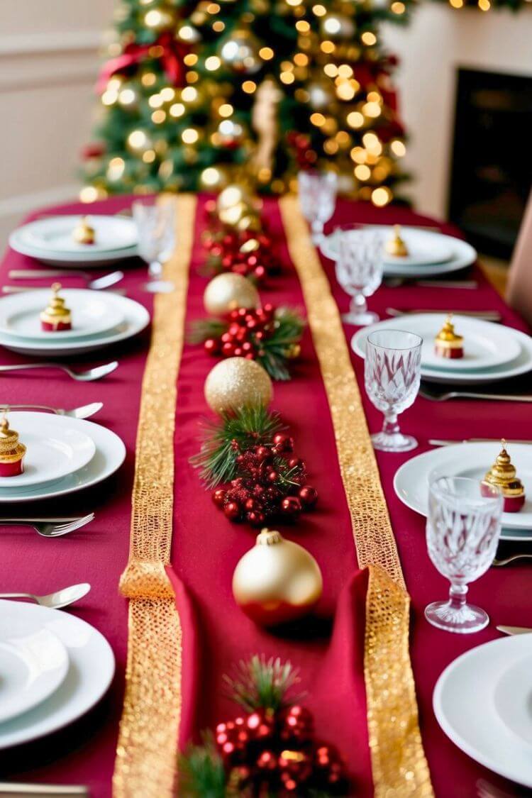 Burgundy and Gold Table Runner