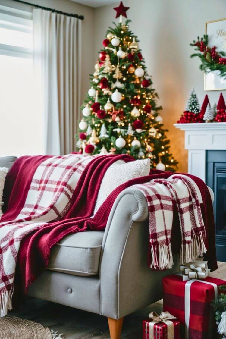 Burgundy and White Check Throws