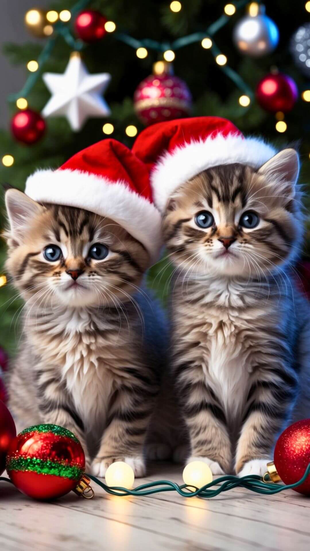 Fluffy Kittens in Santa Hats 2