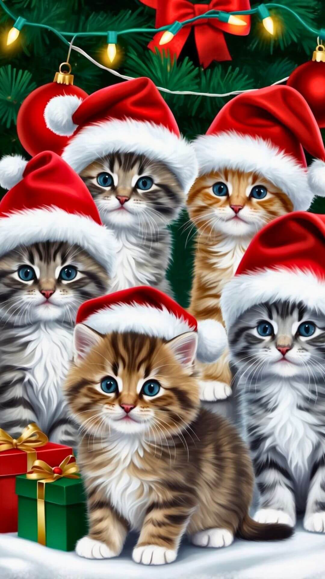 Fluffy Kittens in Santa Hats