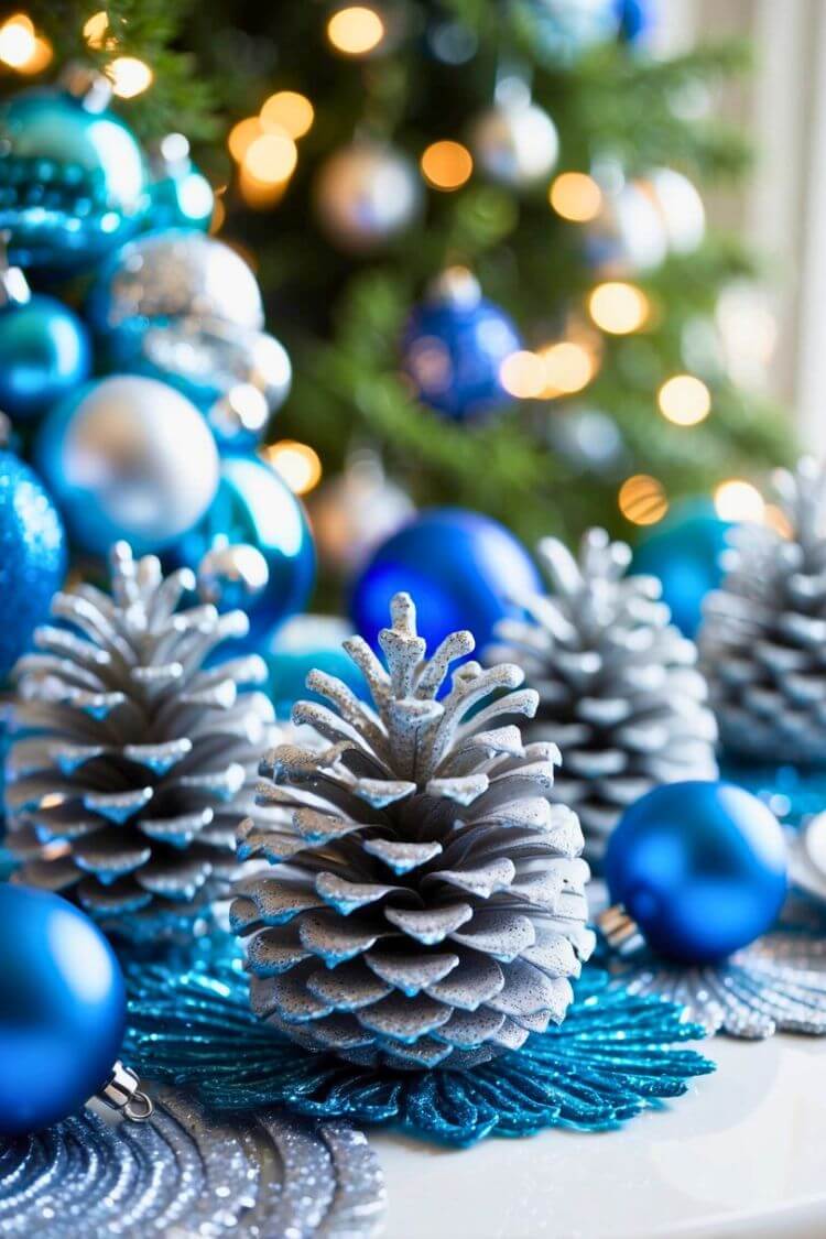 Frosted Silver Pinecone Decorations