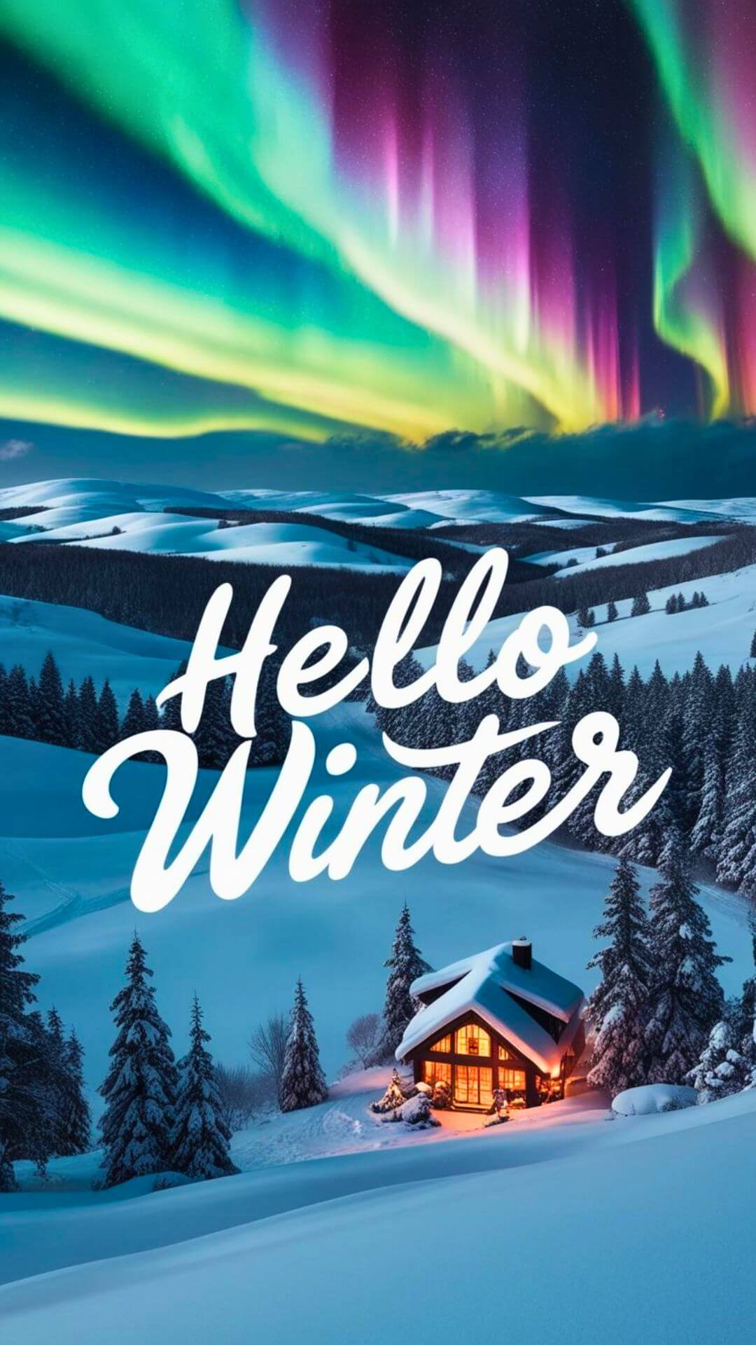 Hello Winter Northern Lights Phone Background