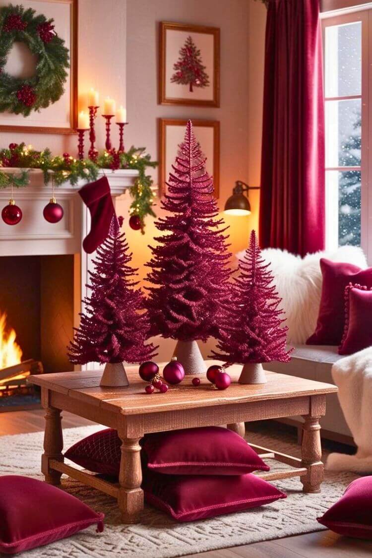 Mini Burgundy Christmas Trees