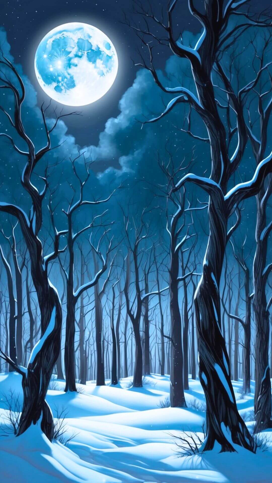 Snowy Forest on a Full Moon Night Wallpaper